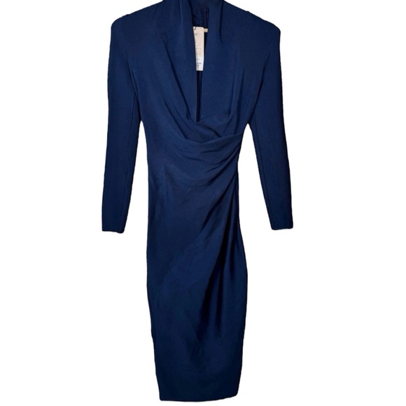 NWT Sexy House of CB Bandage Long Sleeve Plunge Blue Bodycon Dress Size Medium - Picture 3 of 9